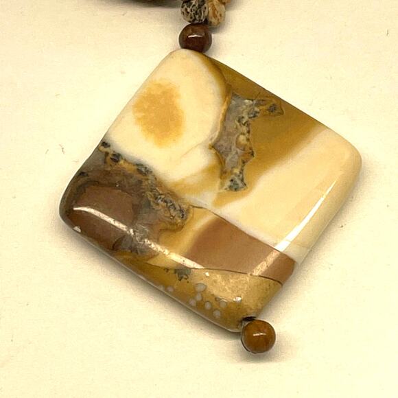 Vintage Semi Precious Braided Stone Necklace Gem Pendant B#6 - Picture 6 of 10